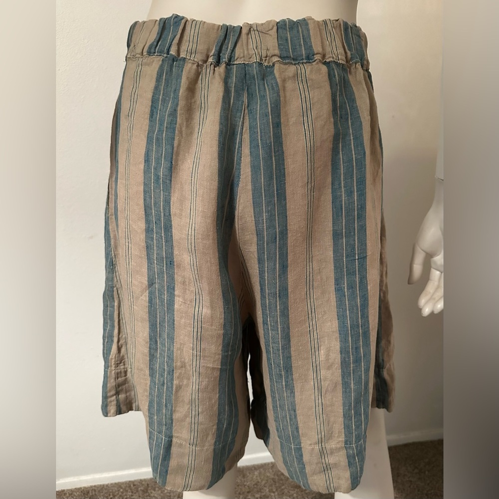 CP Shades | free people striped blue/tan linen shorts sz SMALL light & breezy - Picture 4 of 6